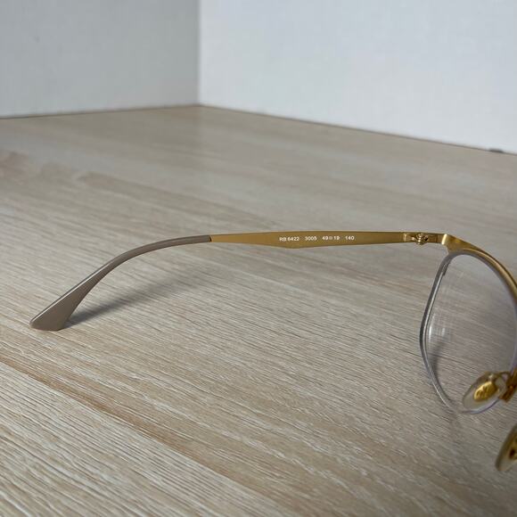 Ray-Ban RB6422 3005 Eyeglasses Half Rim Gold Beige Metal 49-19-140 - Picture 4 of 8